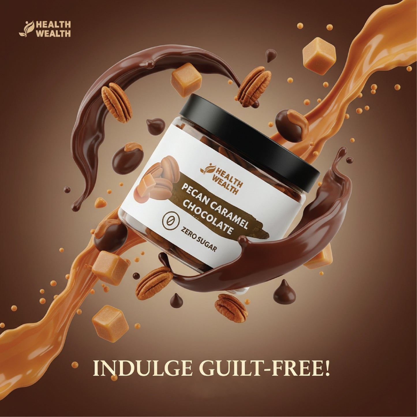 Health Wealth Pecan Caramel Chocolate Dragee Zero Sugar 150g