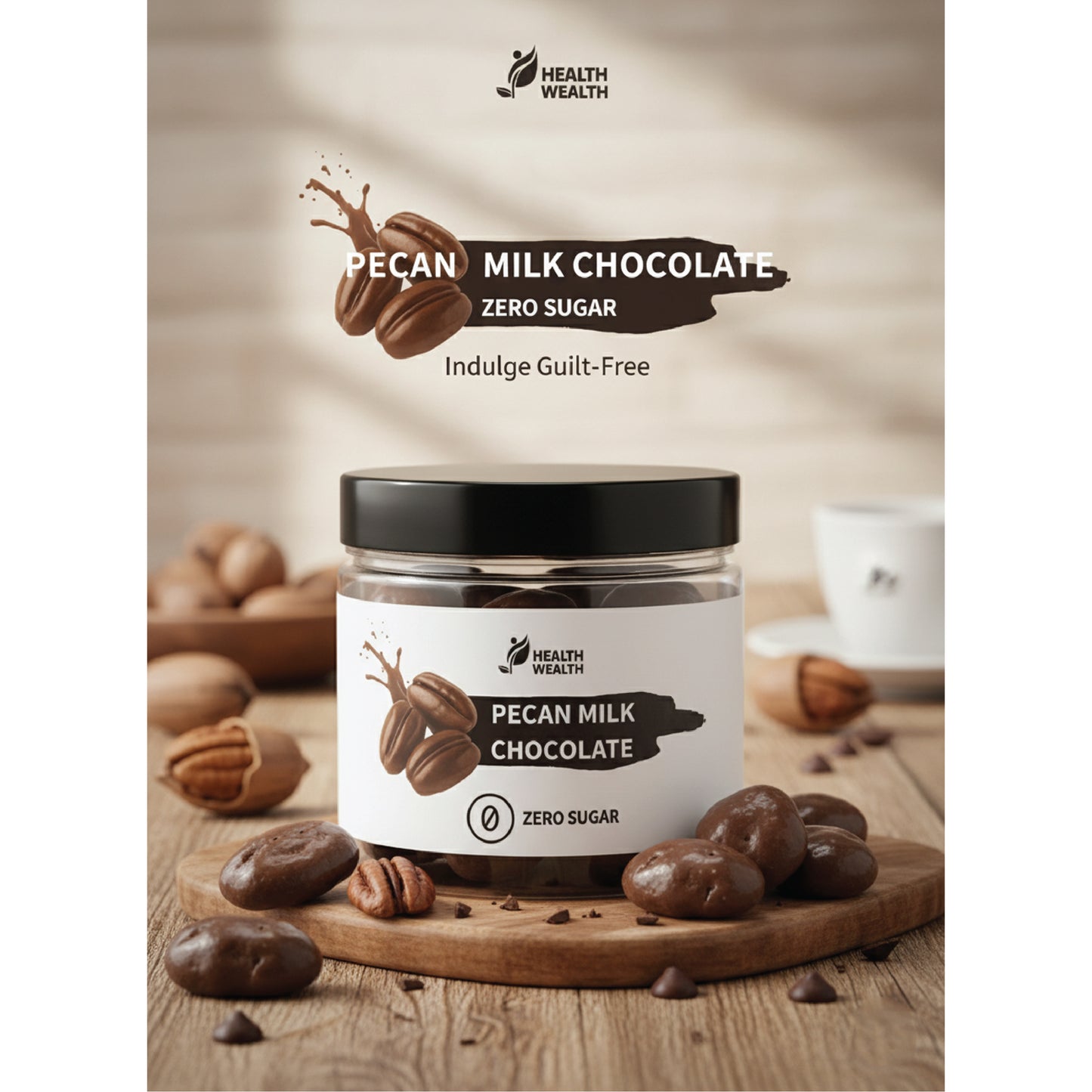 Health Wealth Pecan Milk Chocolate Dragee Zero Sugar 150g