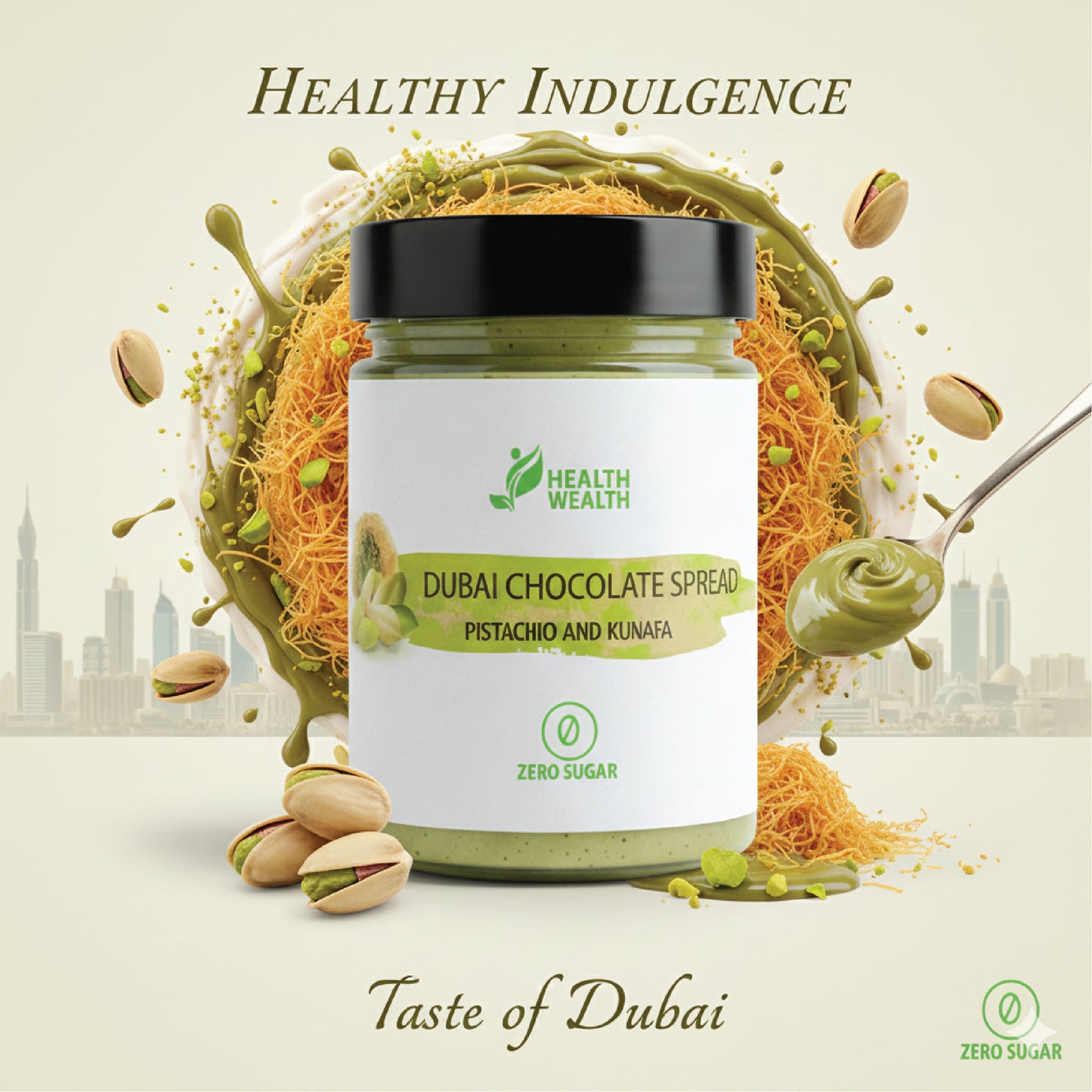 Health Wealth Spread Pistachio & Kunafa Spread (Zero Sugar) 200g