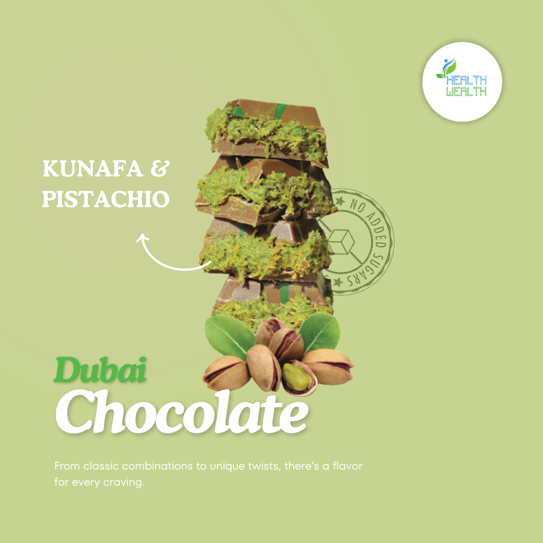 Dubai Chocolate Health Wealth Pistachio & Kunafa 220g - Sugar Free