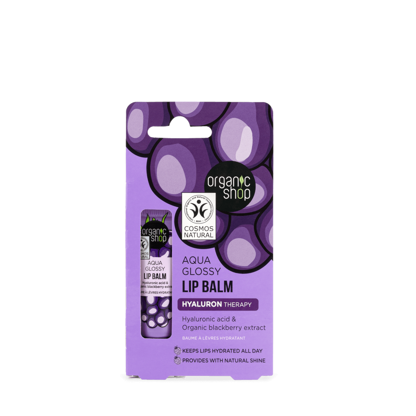 Organic Shop Aqua Glossy Lip Balm. Hyaluronic Acid & Blackberry Extract