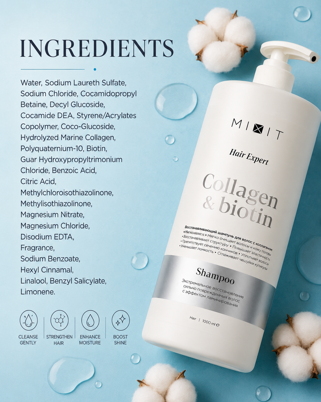 Mixit Collagen & biotin extreme repair shampoo for damaged hair 1000ml