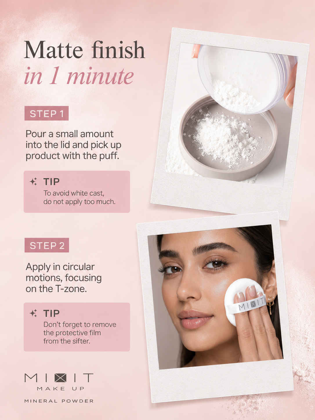 MIXIT Makeup Mineral Powder, Lightweight Mattifying Setting Powder for Oil Control, 30ml