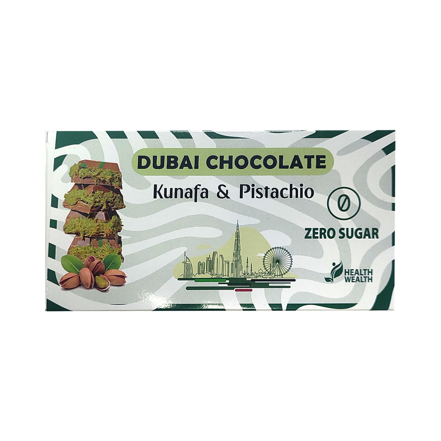 Dubai Chocolate Health Wealth Pistachio & Kunafa 220g - Sugar Free