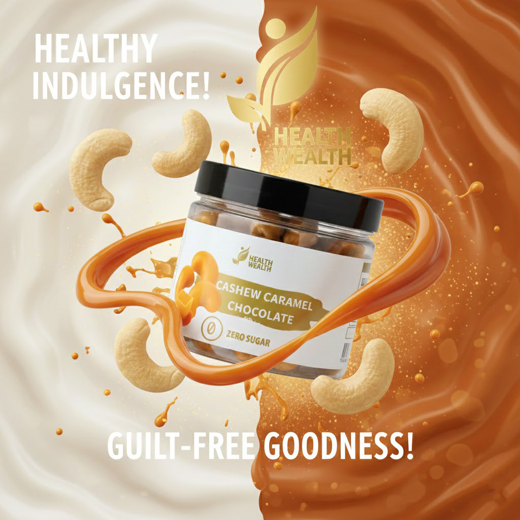 Health Wealth Cashew Caramel Chocolate Dragee – Zero Sugar, 175g