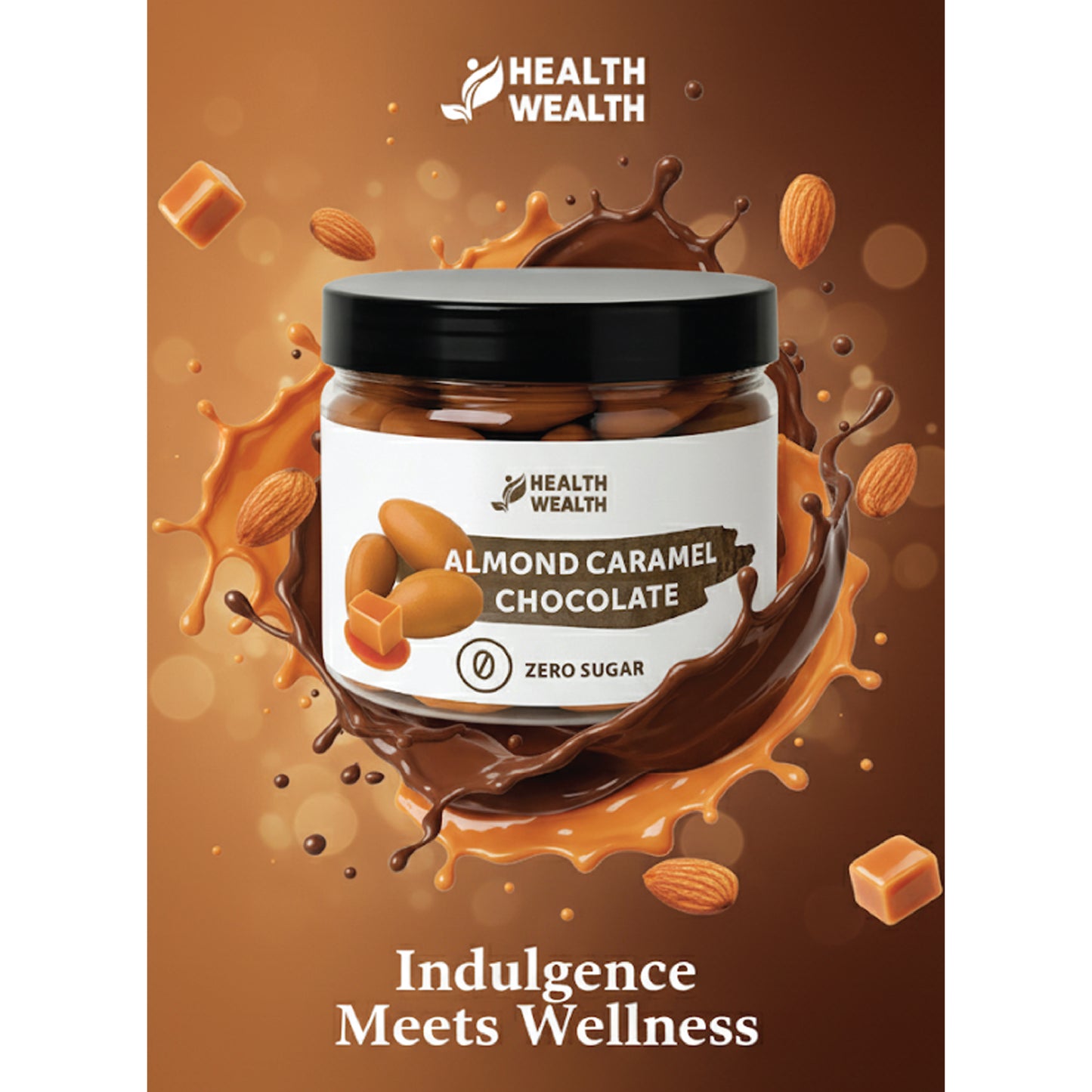 Health Wealth Almond Caramel Chocolate Dragee – Zero Sugar 175g