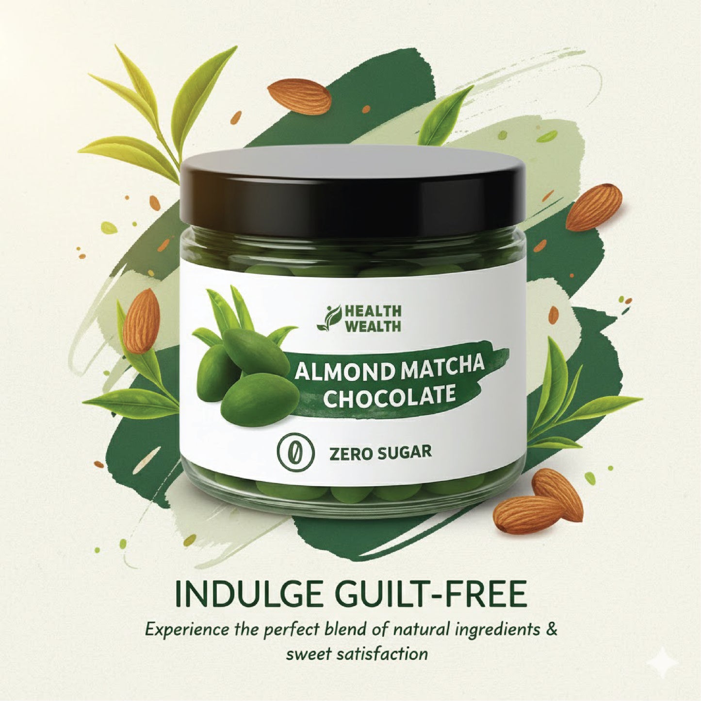 Health Wealth Almond Matcha Chocolate Dragee Zero Sugar 175g