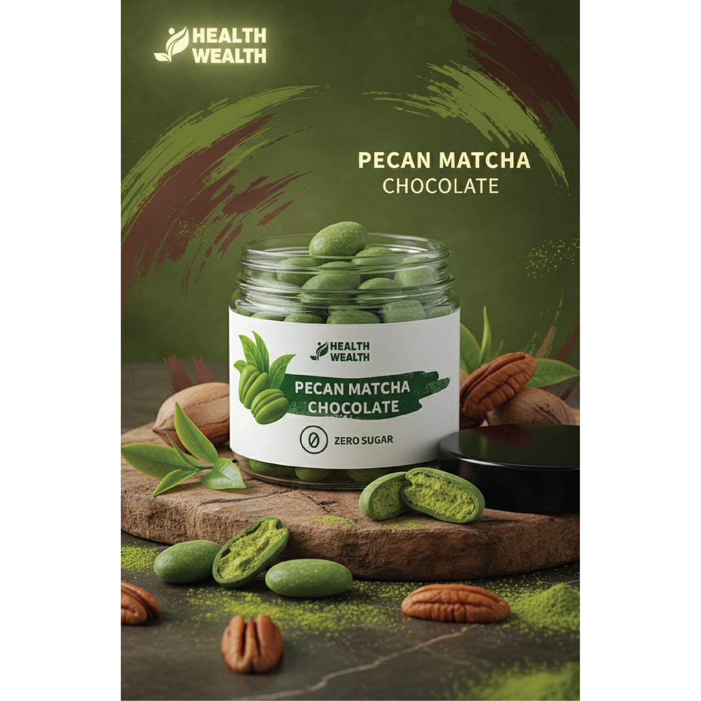 Health Wealth Pecan Matcha Chocolate Dragee Zero Sugar 150g