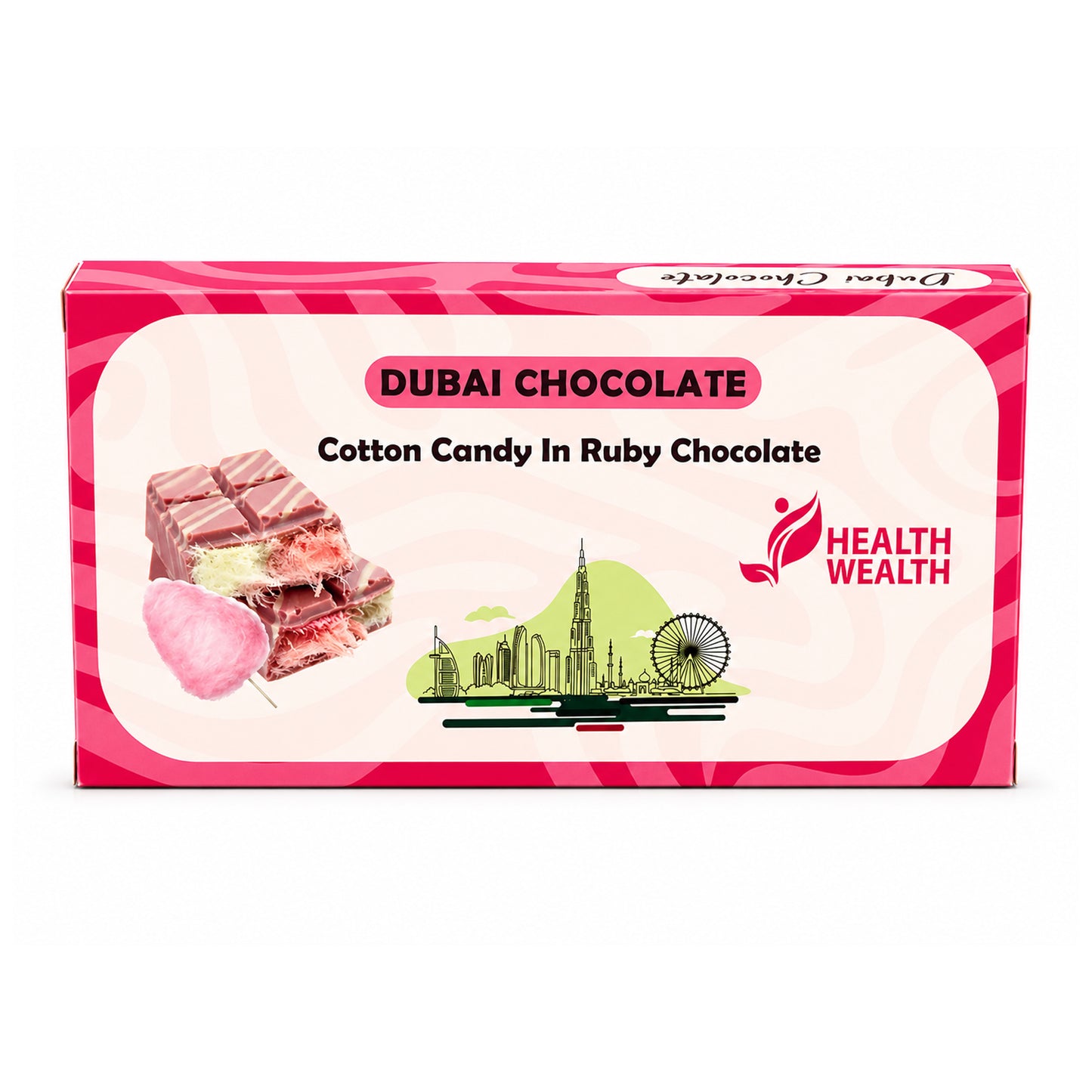 Health Wealth Dubai Chocolate Cotton Candy in Ruby Chocolate 220g