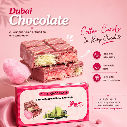 Health Wealth Dubai Chocolate Cotton Candy in Ruby Chocolate 220g