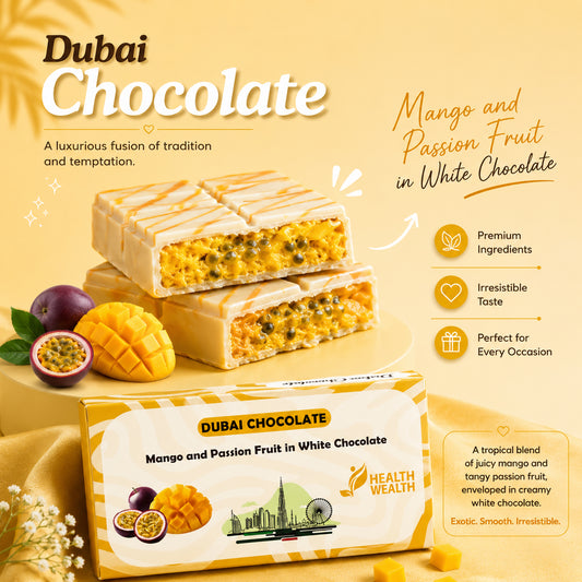 Health Wealth Dubai Chocolate Mango & Passion Fruit 220g