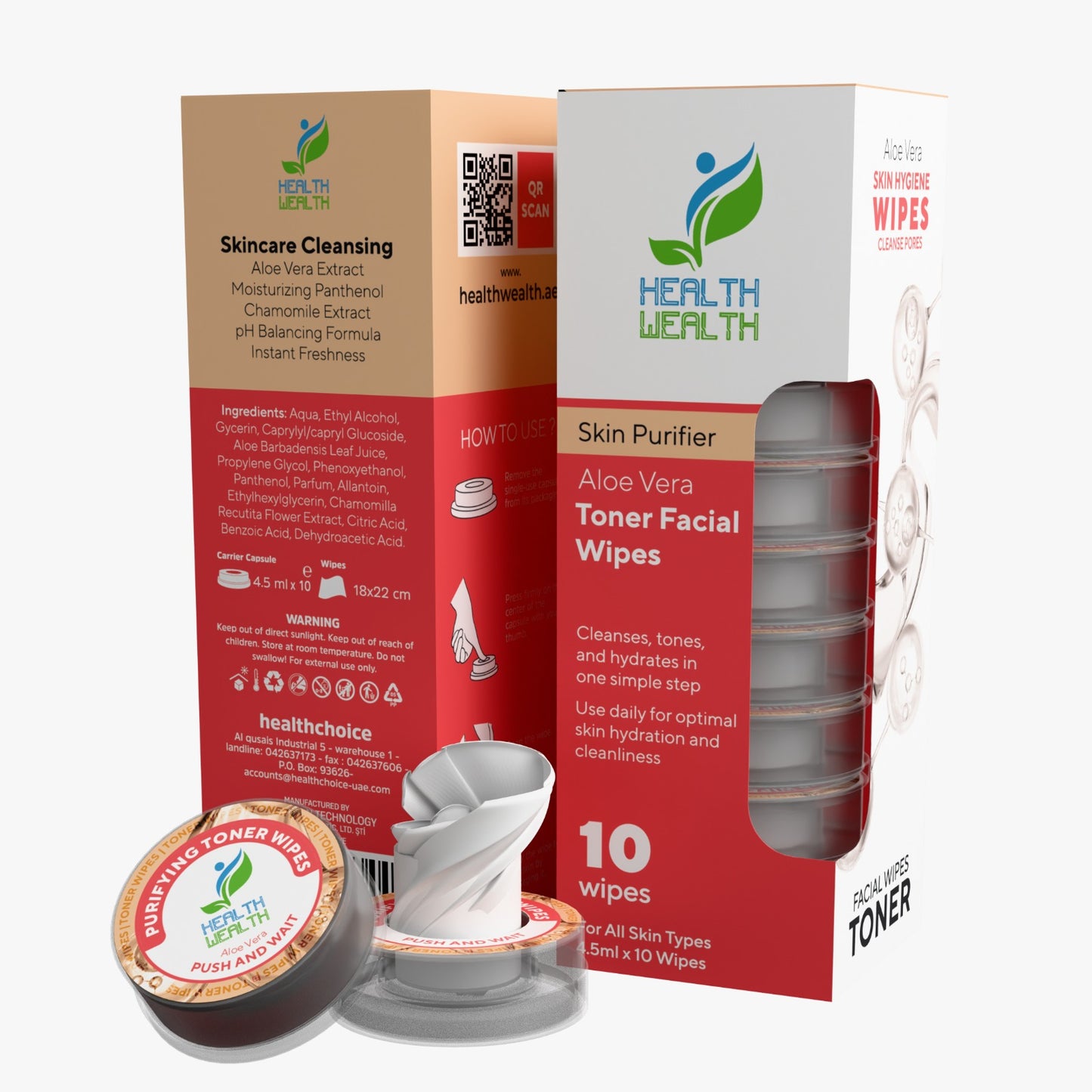 Health Wealth Toner Face Cleansing Wipes / 10 Pcs