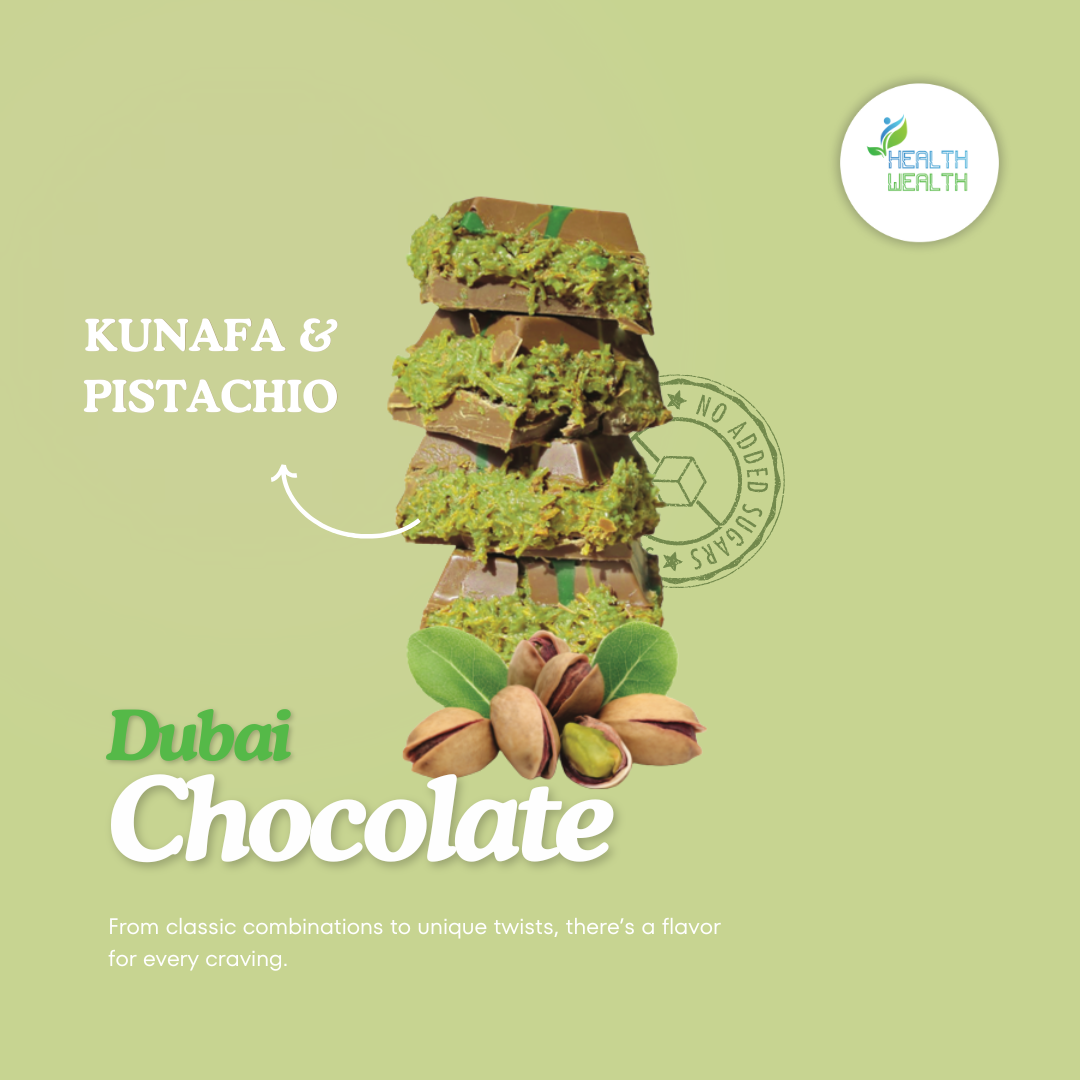 Dubai Chocolate Health Wealth  Pistachio & Kunafa 220g - Sugar Free