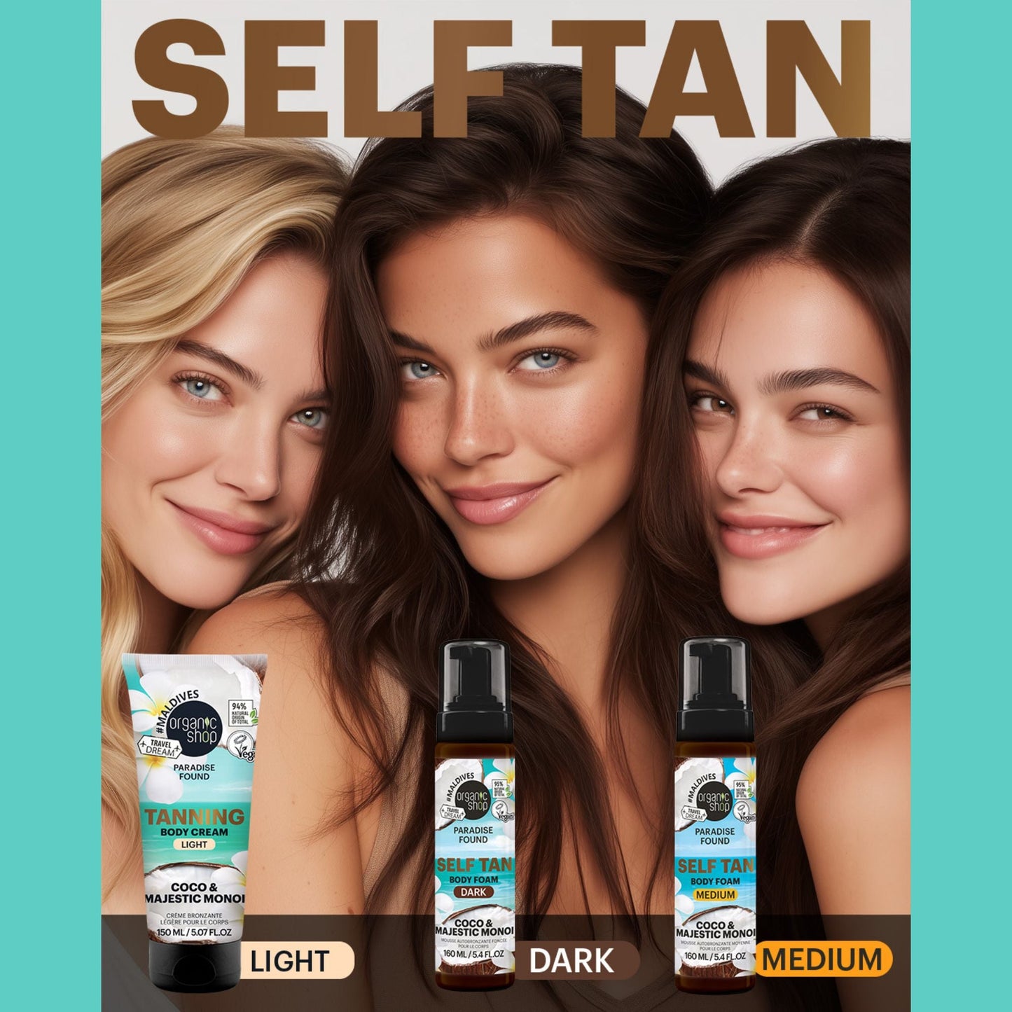 Organic Shop Paradise Found LIGHT Tanning Body Cream with Coco & Majestic Monoi 150ml