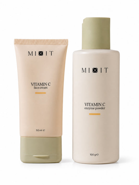 MIXIT Vitamin C Bright Glow Face Care Set, Brightening Enzyme Powder & Ultralight Cream Gift Set