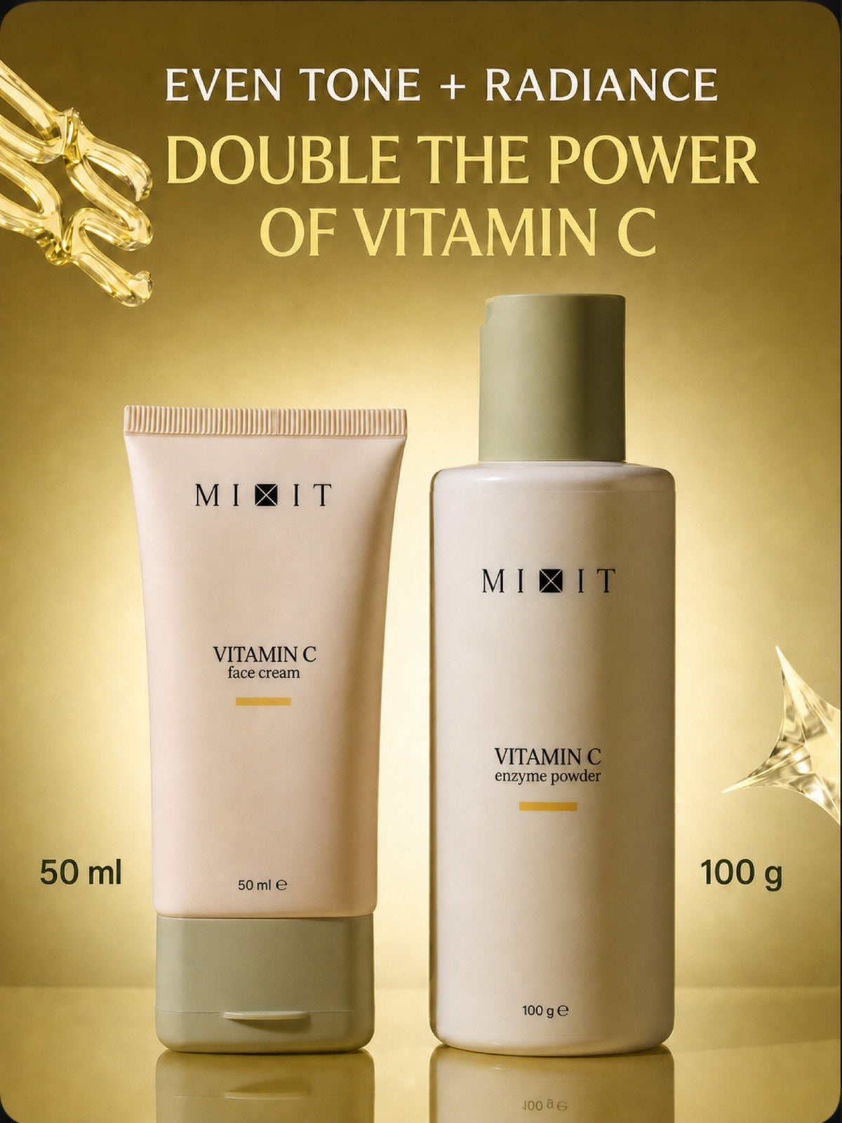 MIXIT Vitamin C Bright Glow Face Care Set, Brightening Enzyme Powder & Ultralight Cream Gift Set