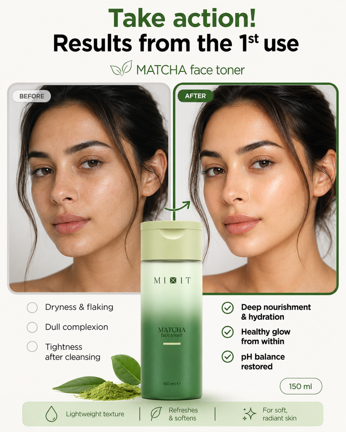 Matcha radiant bi-phase face tonic 150ml