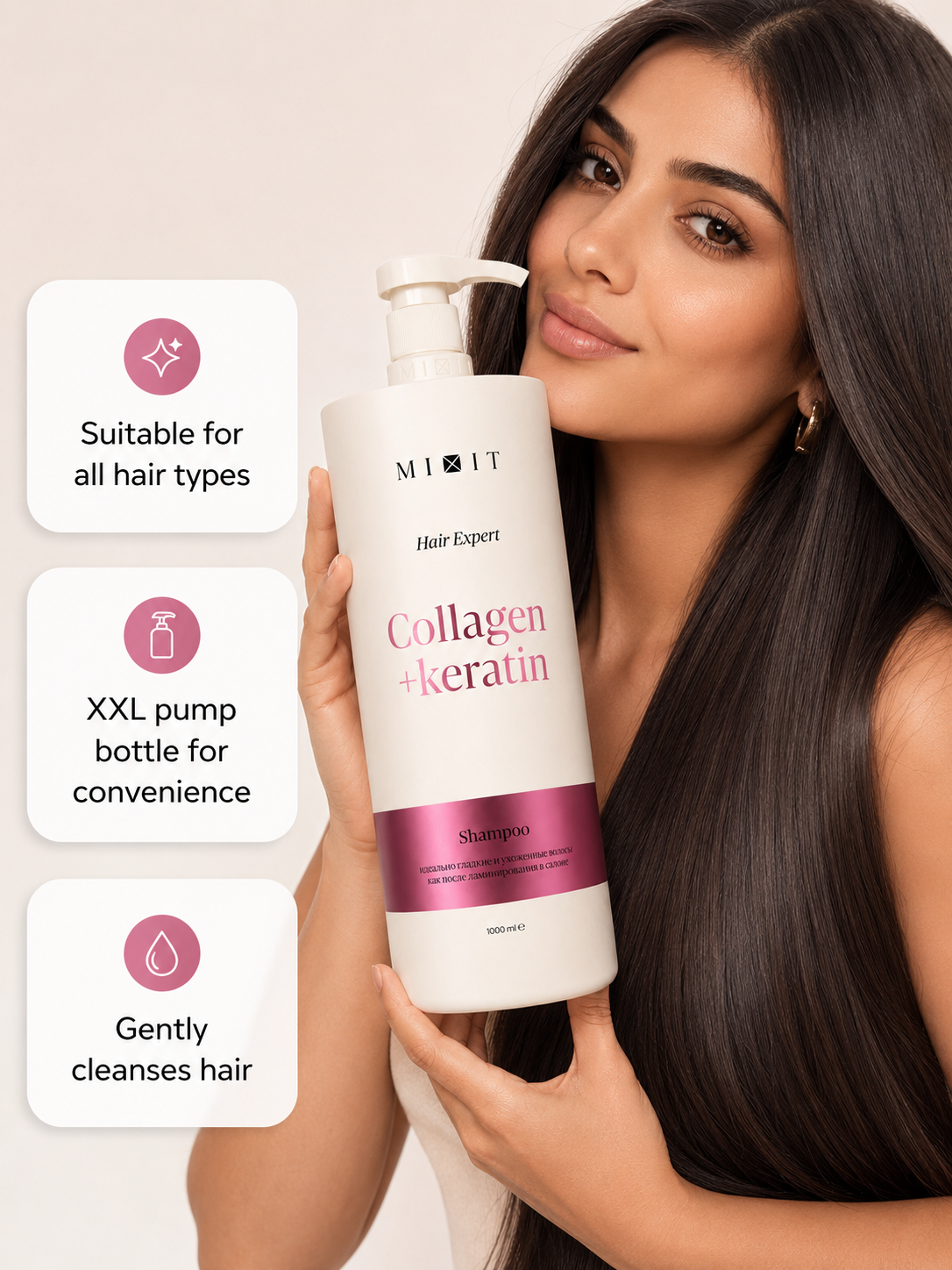 Mixit Collagen & keratin smoothing shampoo for frizzy hair with salon laminating effect 1000ml