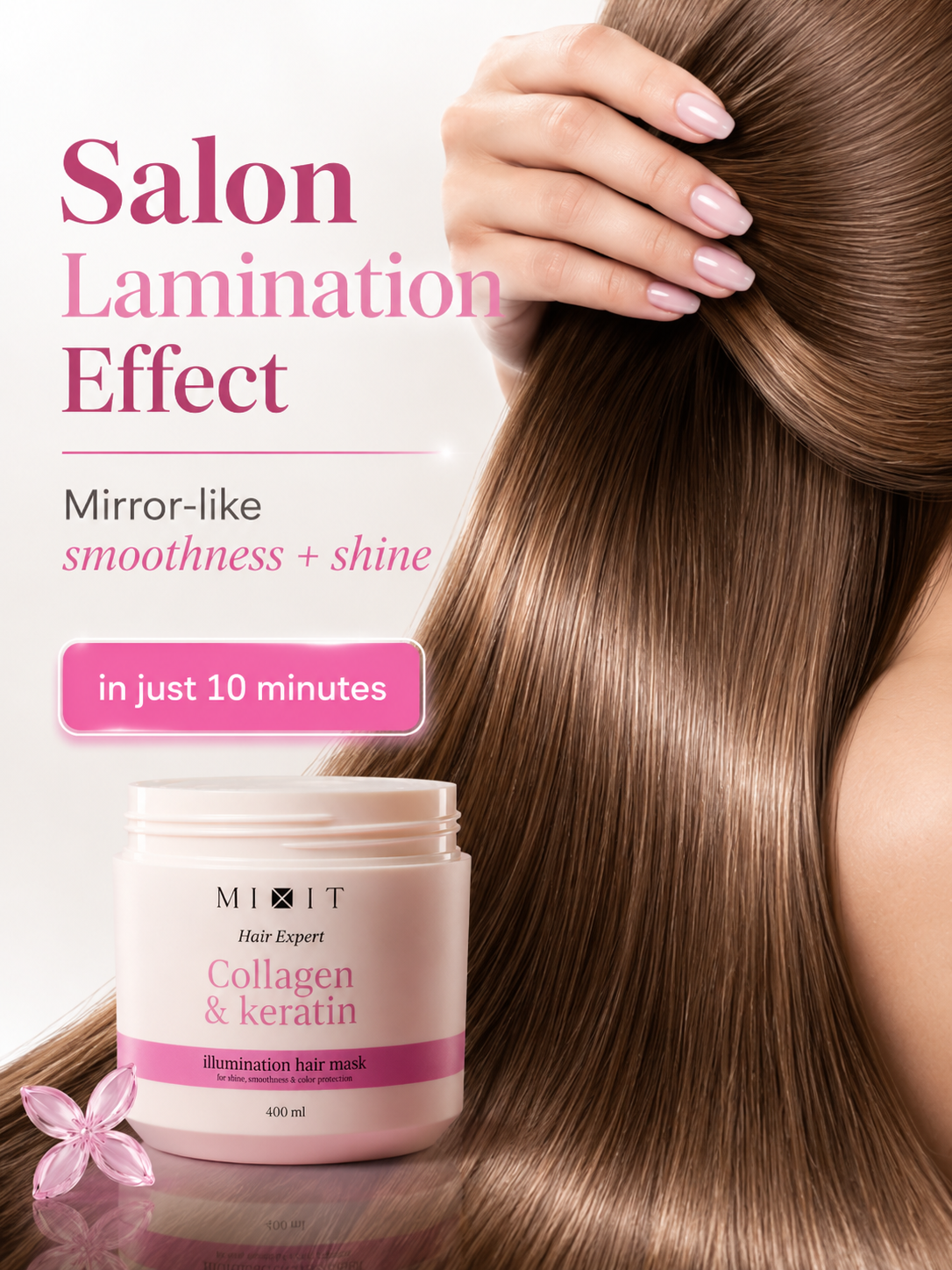 Mixit Collagen & keratin smoothing mask for frizzy hair with salon laminating effect 400ml