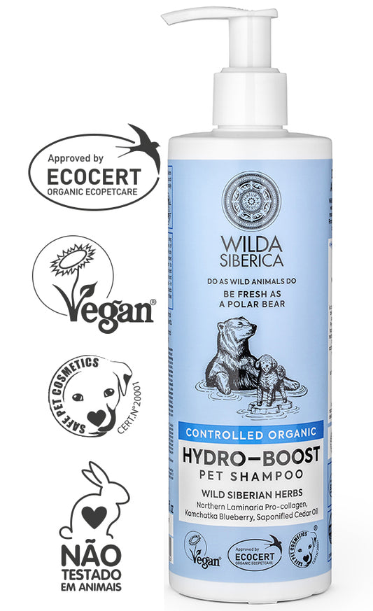 WILDA SIBERICA. СONTROLLED ORGANIC "HYDRO-BOOST" PET SHAMPOO, 400 ML