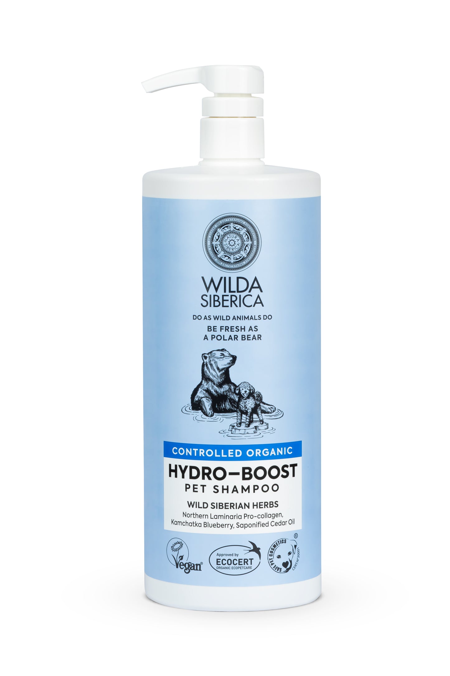 WILDA SIBERICA. СONTROLLED ORGANIC "HYDRO-BOOST" PET SHAMPOO, 400 ML