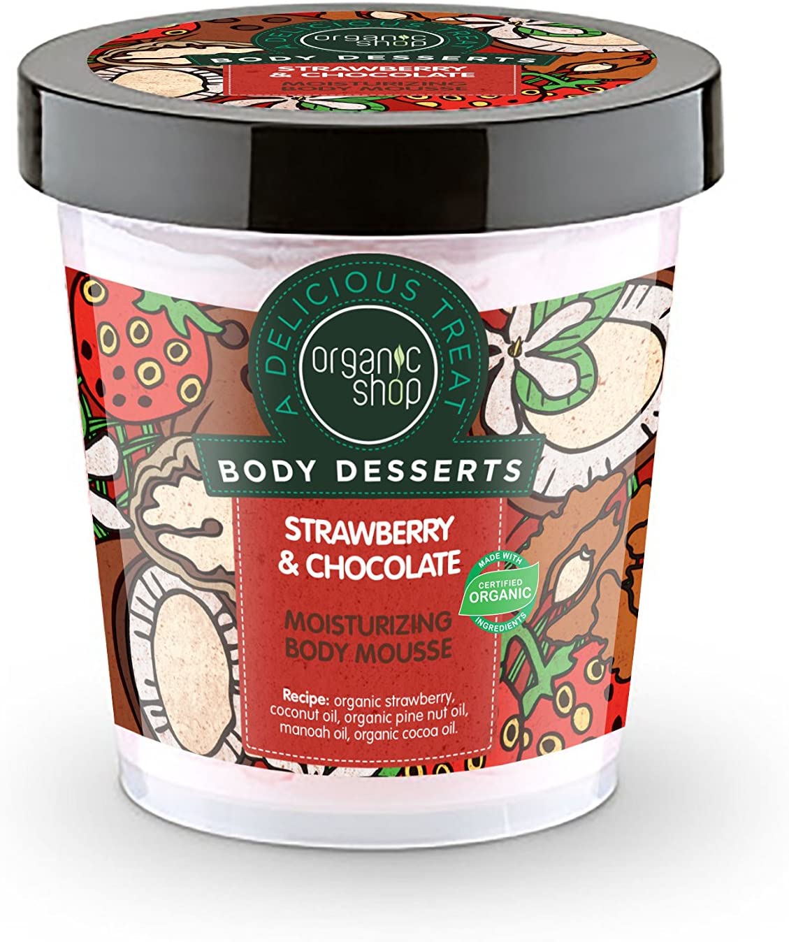 Organic Shop Body Dessert Strawberry & Chocolate Moisturising Body Mousse, 450 ml