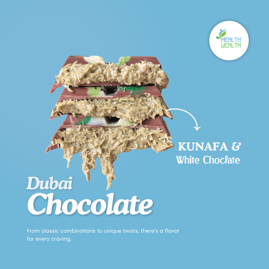 Dubai Chocolate Health Wealth  White Chocolate & Kunafa 220g
