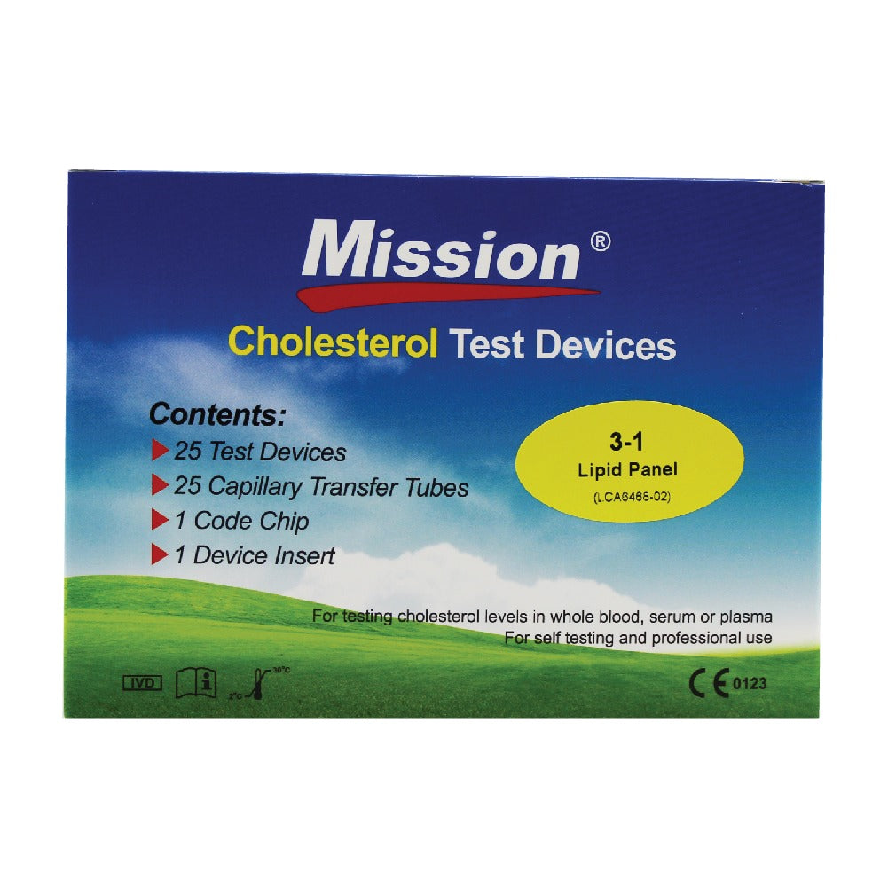 MISSION 25-PIECE 3-IN-1 TOTAL CHOLESTEROL TEST STRIPS