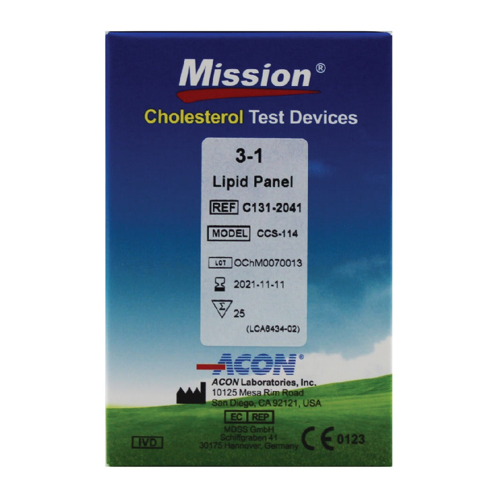 MISSION 25-PIECE 3-IN-1 TOTAL CHOLESTEROL TEST STRIPS