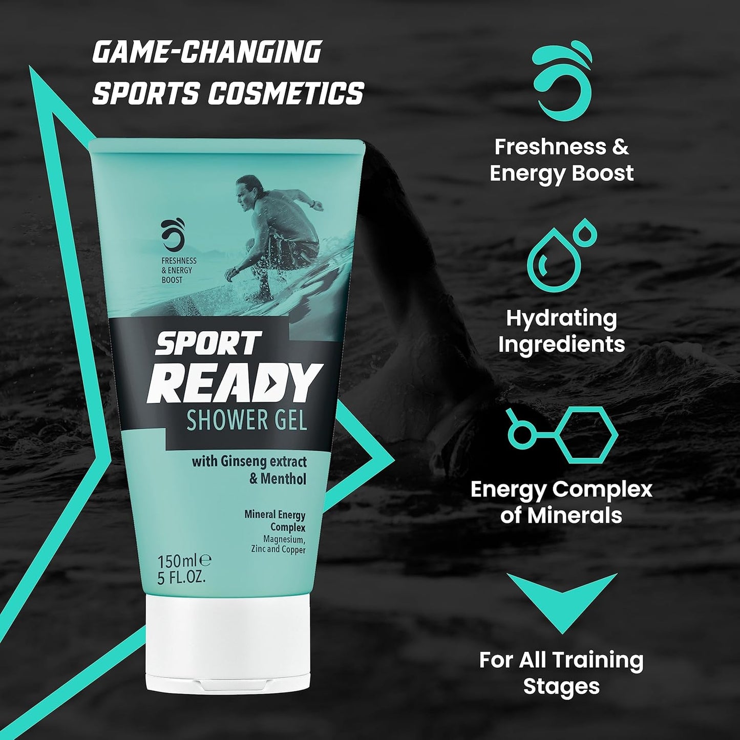 SPORT READY Shower Gel gives a quick freshness boost with ginseng, menthol, and essential minerals (150 ml).