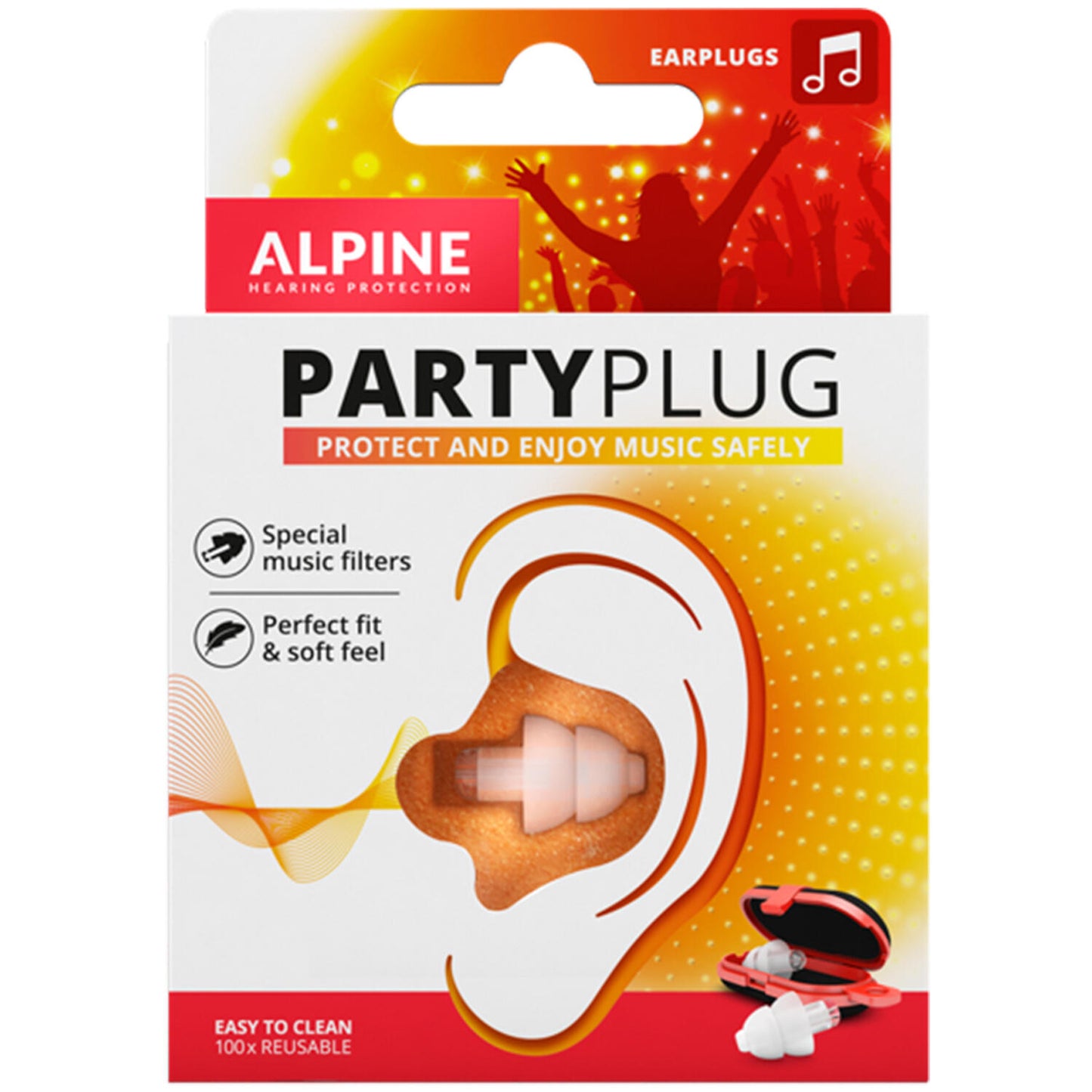 Alpine PartyPlug Party Earplugs Transparent – Reusable Noise-Reduction Earplugs (1 Pair)