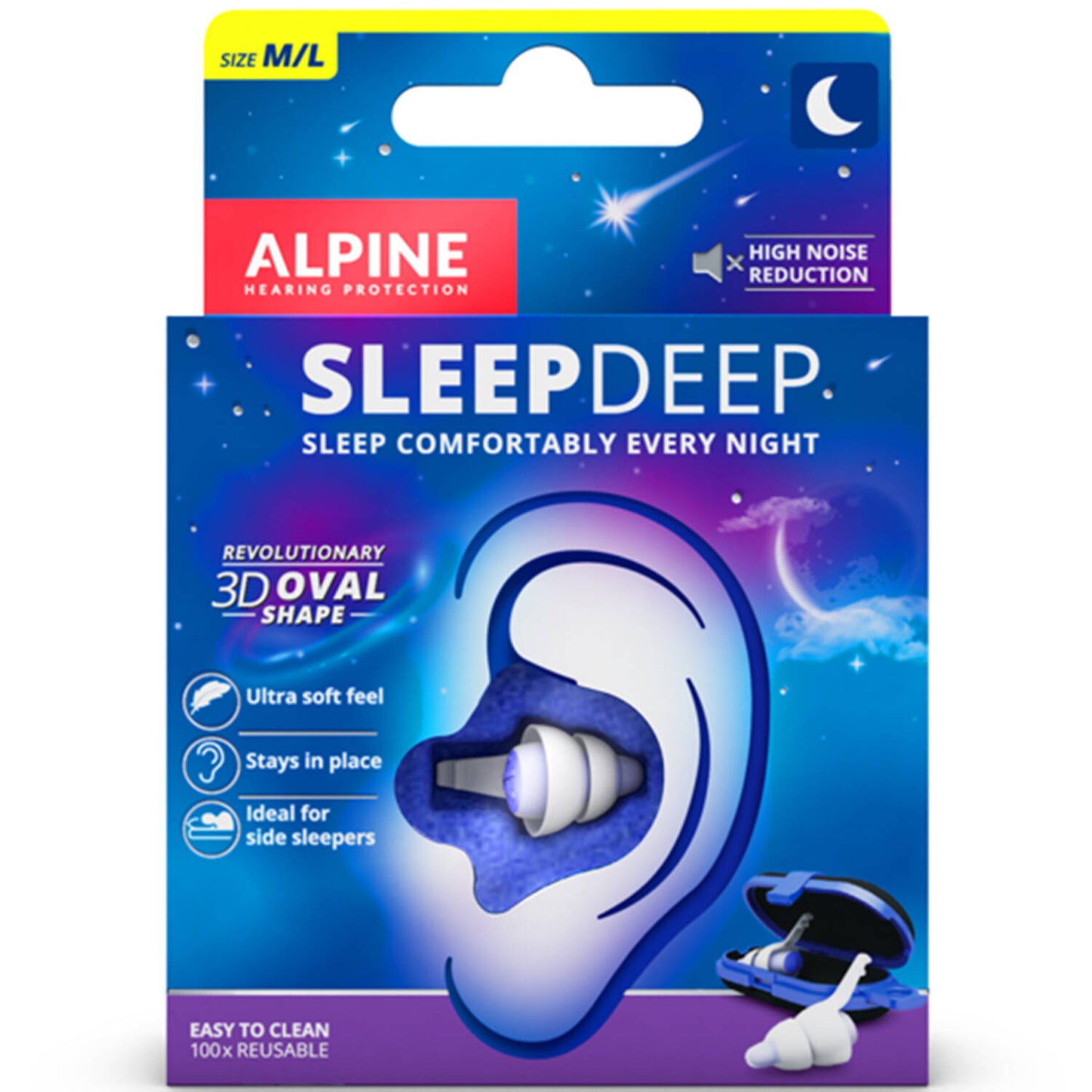 Alpine SleepDeep Sleeping Earplugs – 1 Pair | Noise-Reducing Reusable Earplugs for Sleep