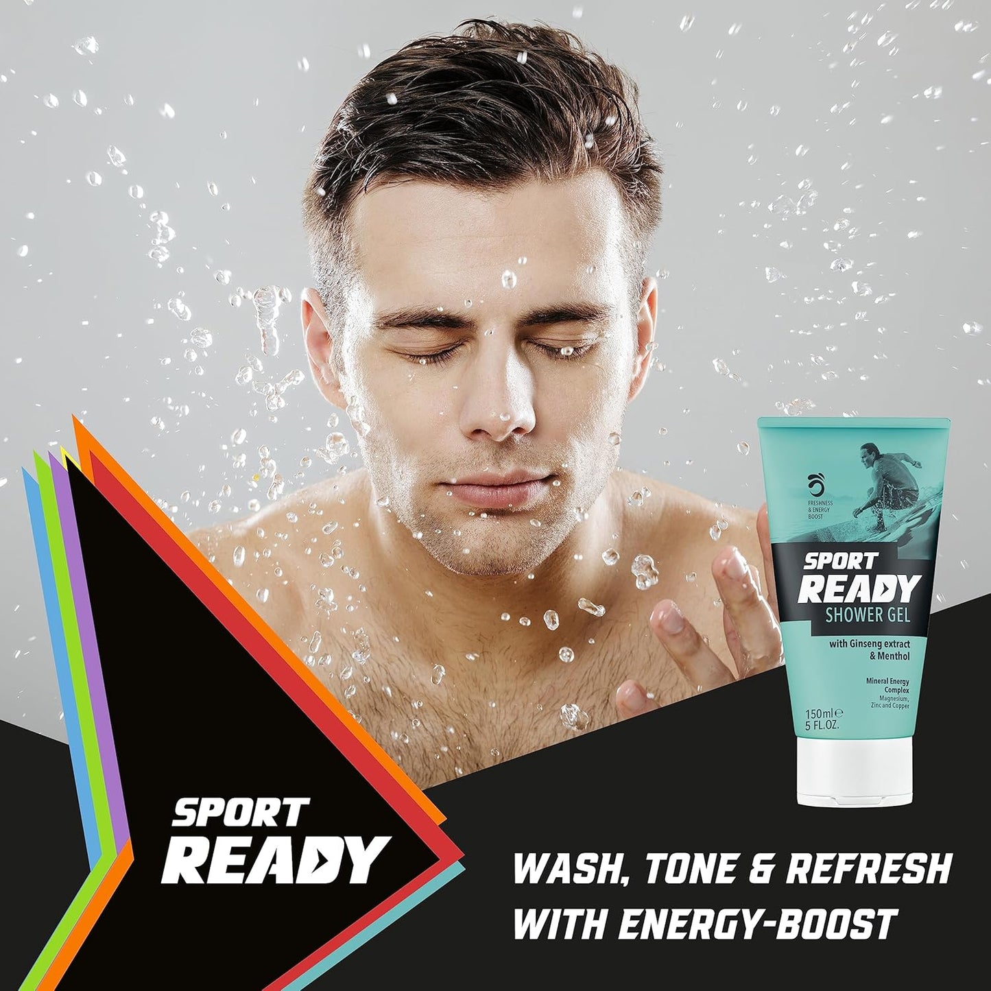 SPORT READY Shower Gel gives a quick freshness boost with ginseng, menthol, and essential minerals (150 ml).