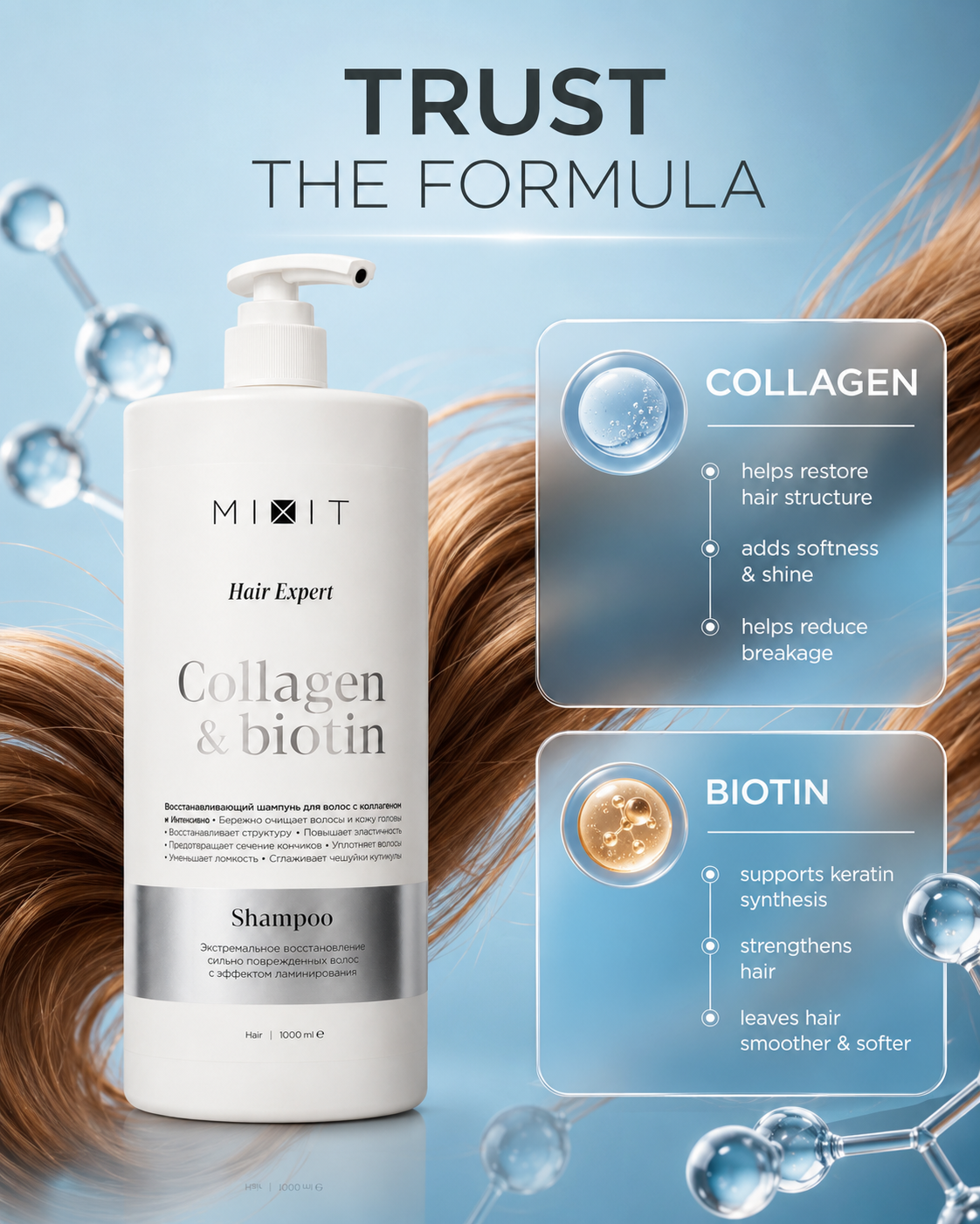 Mixit Collagen & biotin extreme repair shampoo for damaged hair 1000ml