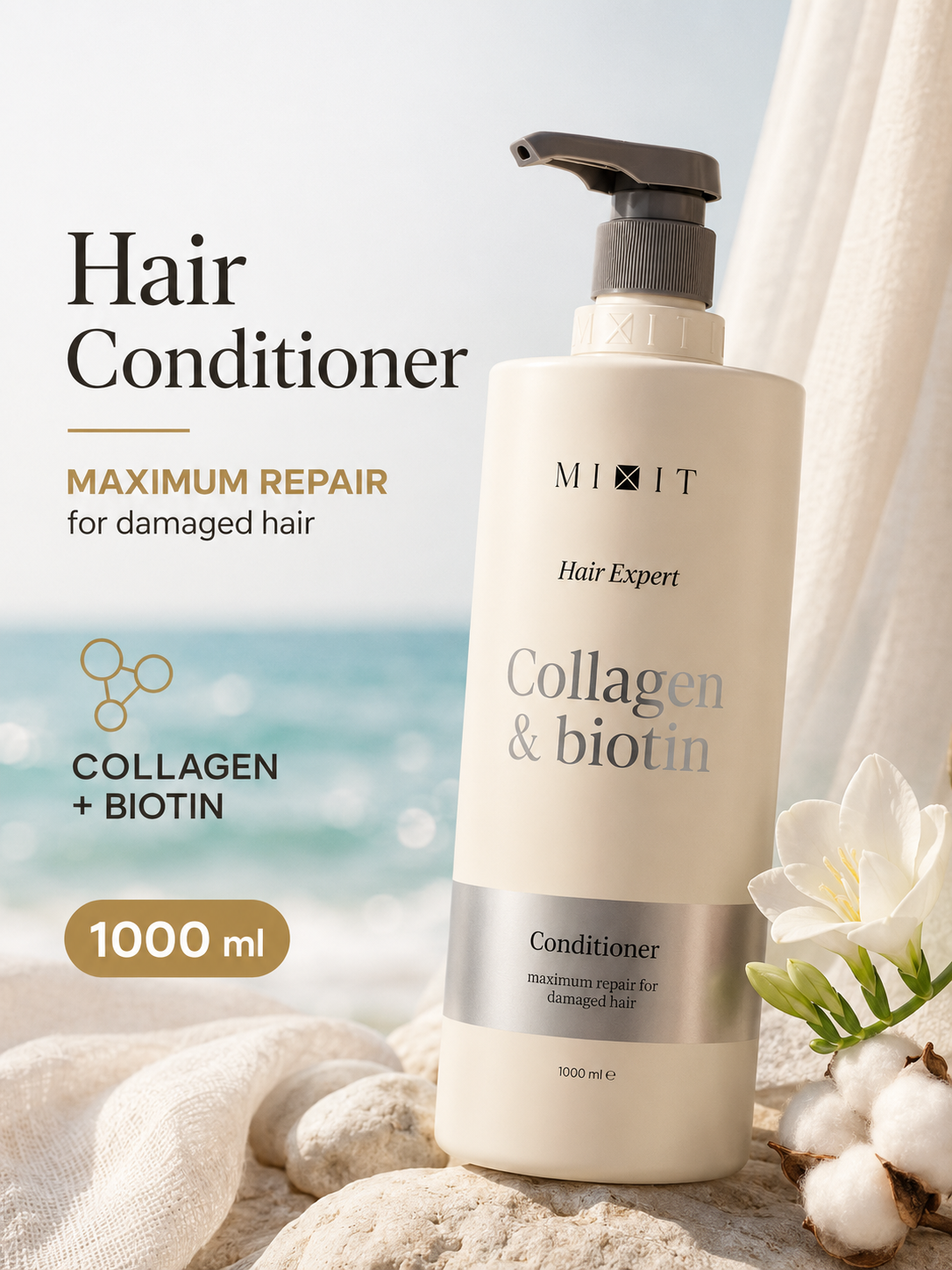 Collagen & biotin extreme repair conditioner for damaged hair 1000ml