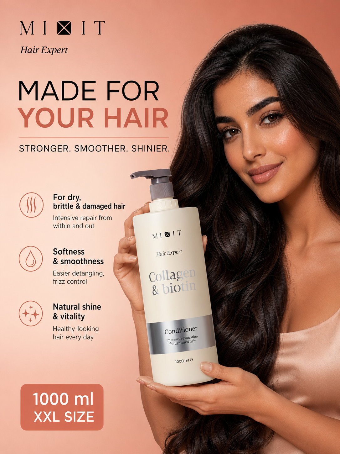 Collagen & biotin extreme repair conditioner for damaged hair 1000ml