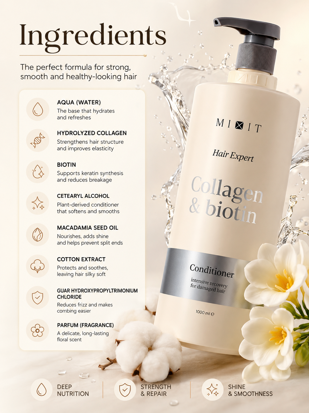 Collagen & biotin extreme repair conditioner for damaged hair 1000ml