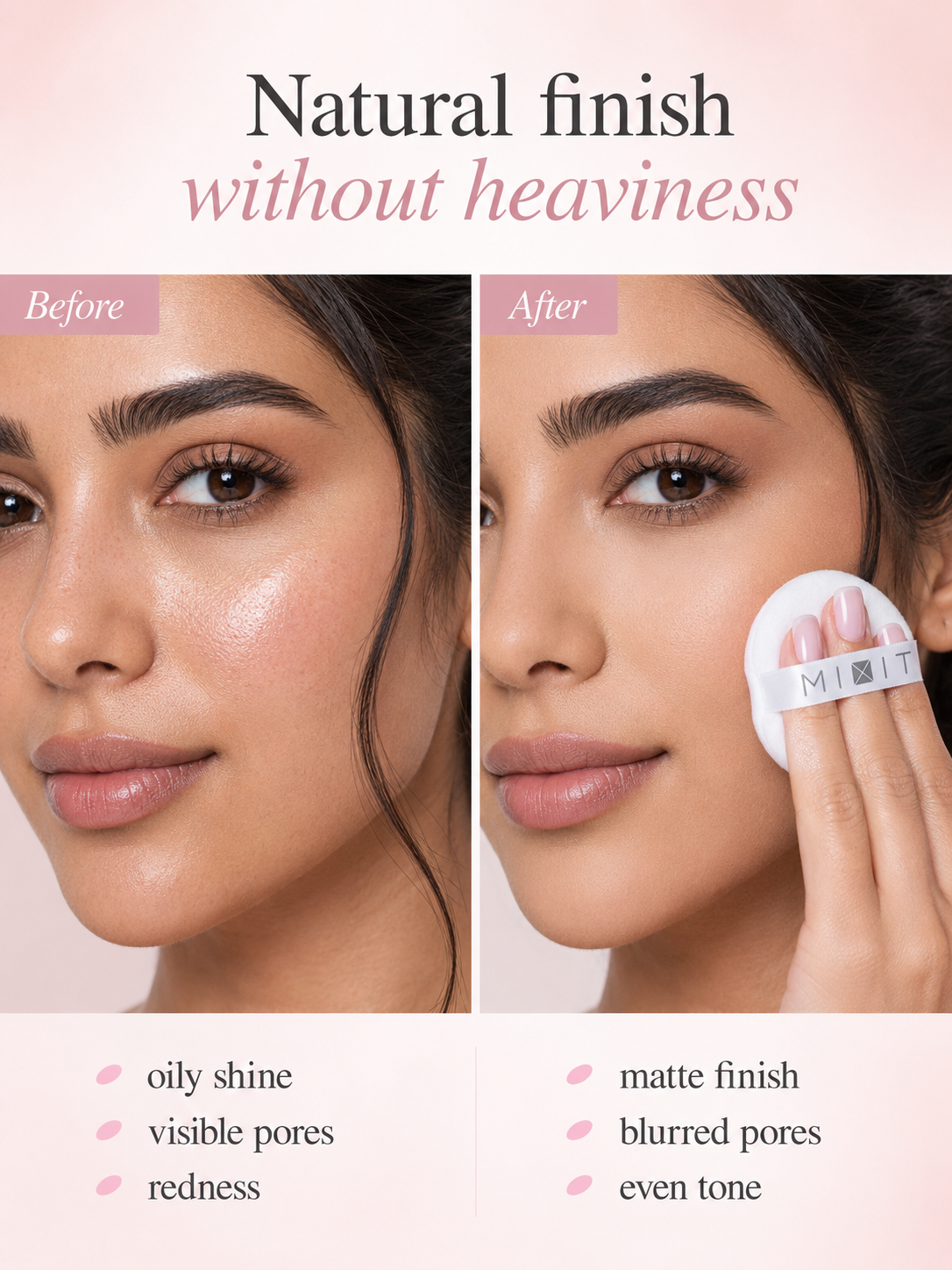 MIXIT Makeup Mineral Powder, Lightweight Mattifying Setting Powder for Oil Control, 30ml
