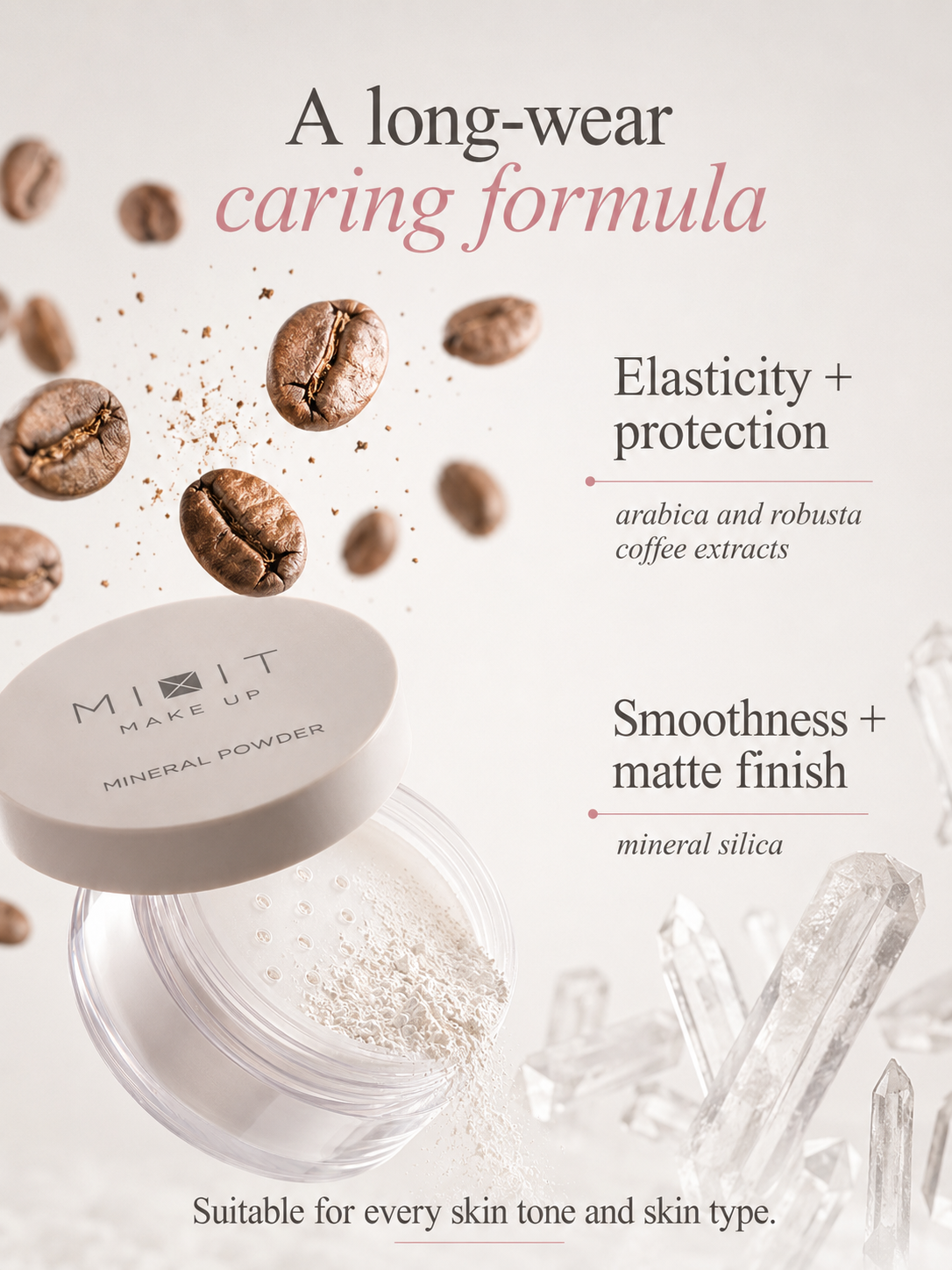 MIXIT Makeup Mineral Powder, Lightweight Mattifying Setting Powder for Oil Control, 30ml