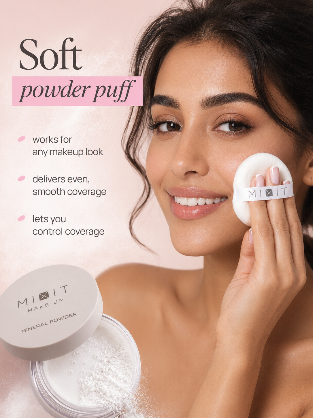 MIXIT Makeup Mineral Powder, Lightweight Mattifying Setting Powder for Oil Control, 30ml