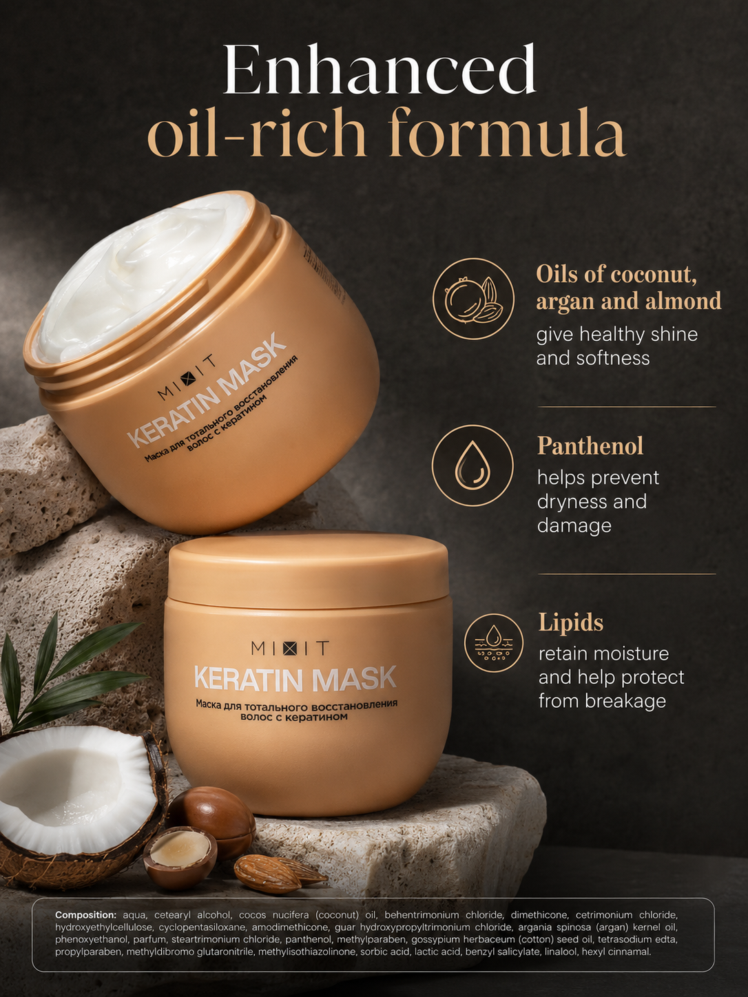 Mixit "Restart" keratin bomb express smoothing and restoring mask 400ml