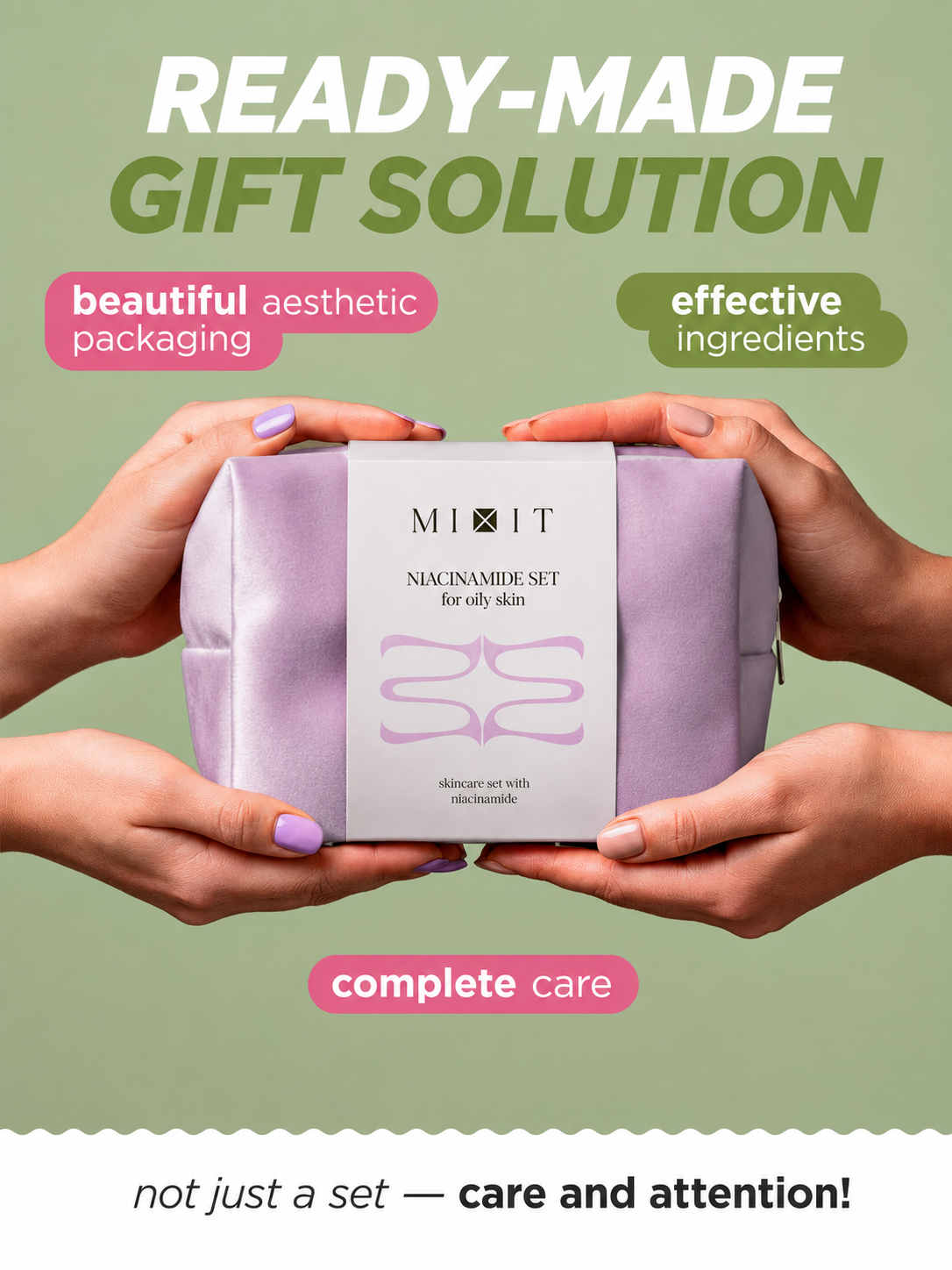 Mixit Niacinamide oil control pore refining face care set (cleanser, tonic, cream)