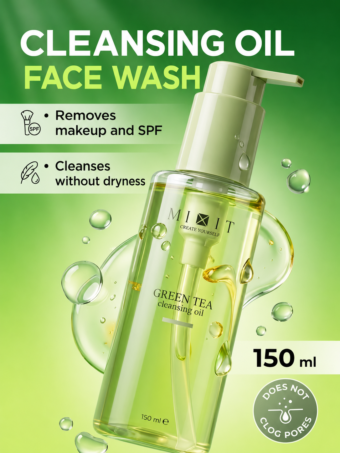 Mixit Green tea hydrophilic gel-oil soothing cleanser 150ml