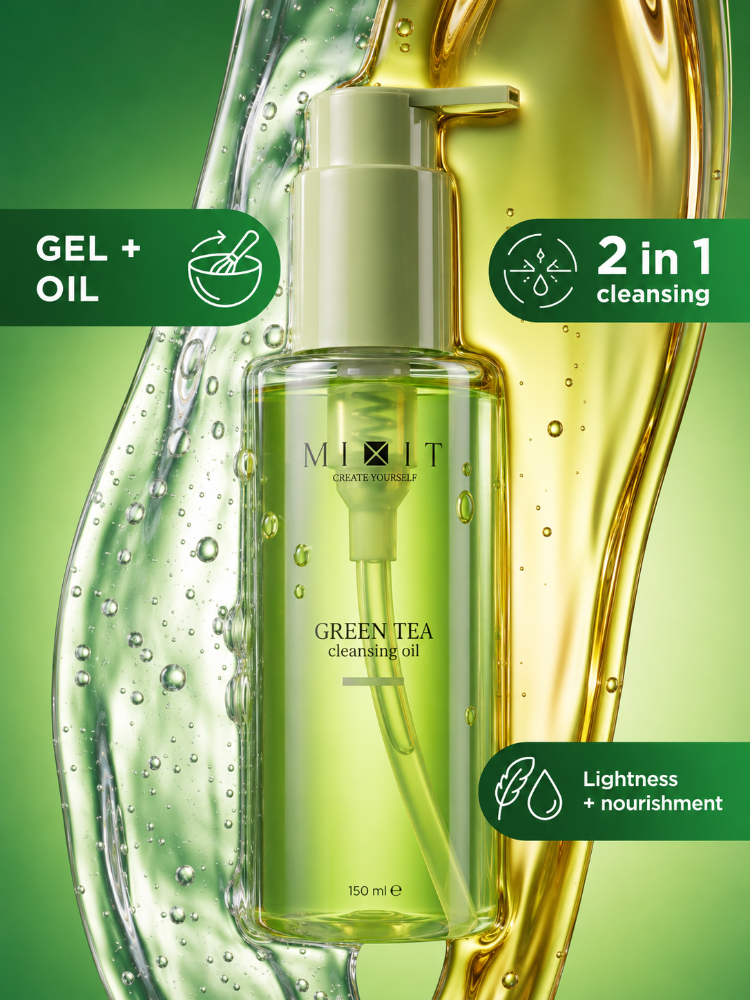 Mixit Green tea hydrophilic gel-oil soothing cleanser 150ml