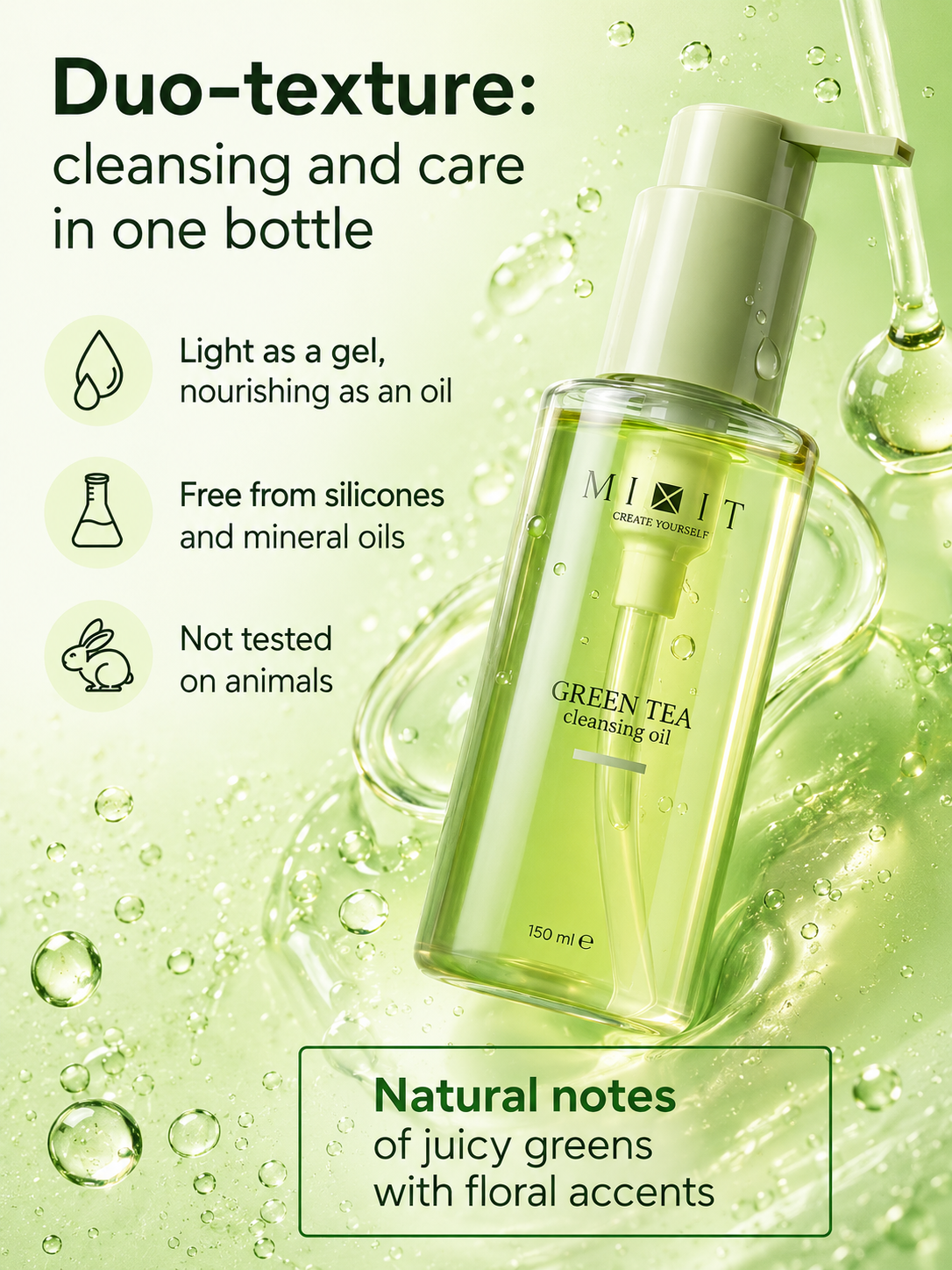 Mixit Green tea hydrophilic gel-oil soothing cleanser 150ml