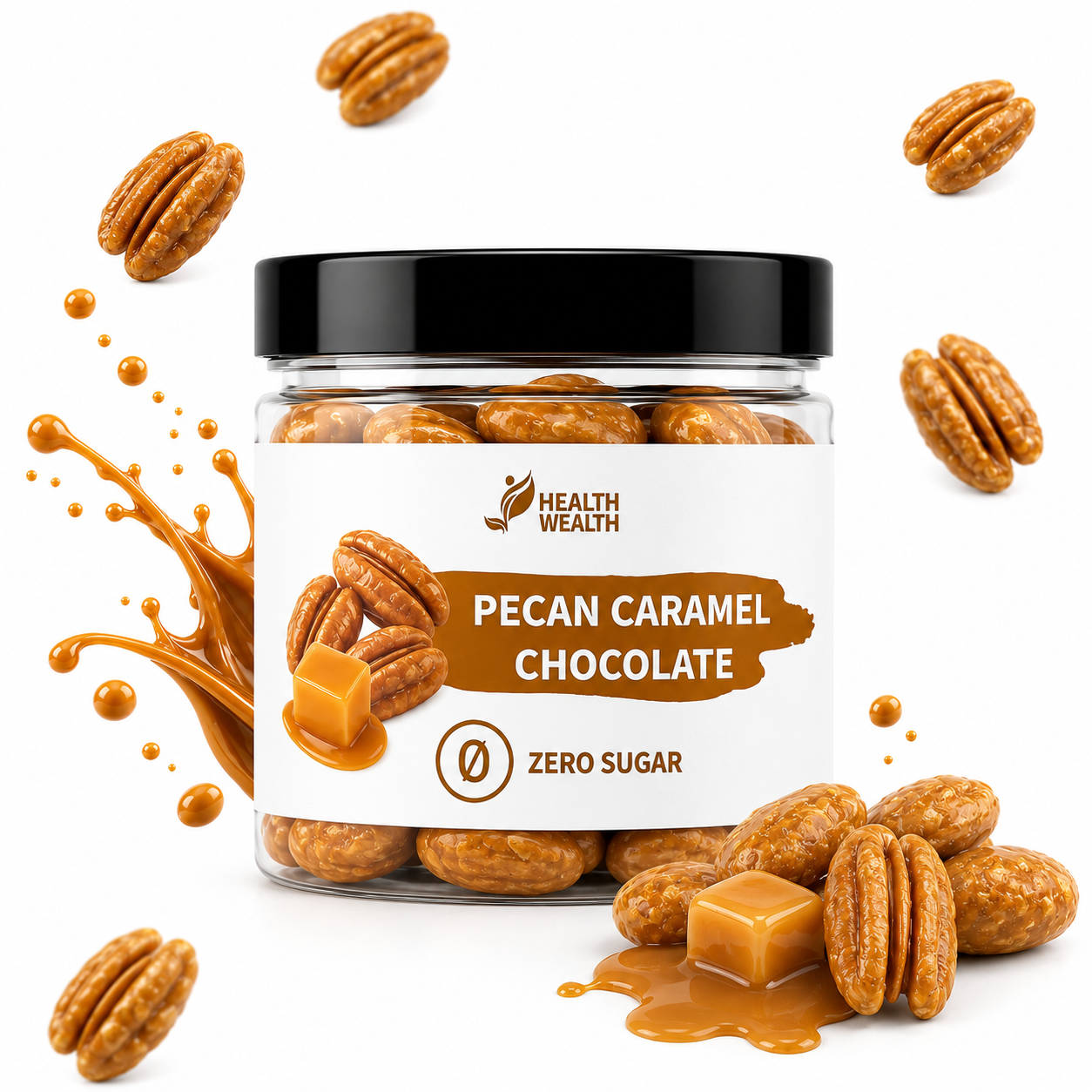 Health Wealth Pecan Caramel Chocolate Dragee Zero Sugar 150g