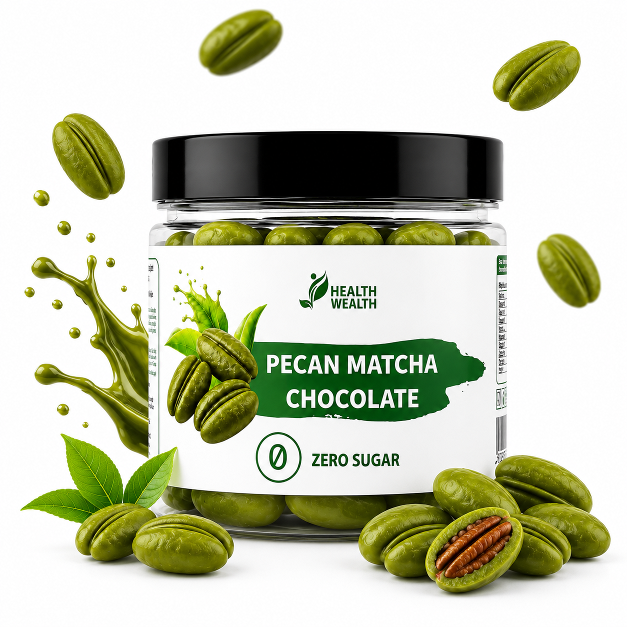 Health Wealth Pecan Matcha Chocolate Dragee Zero Sugar 150g