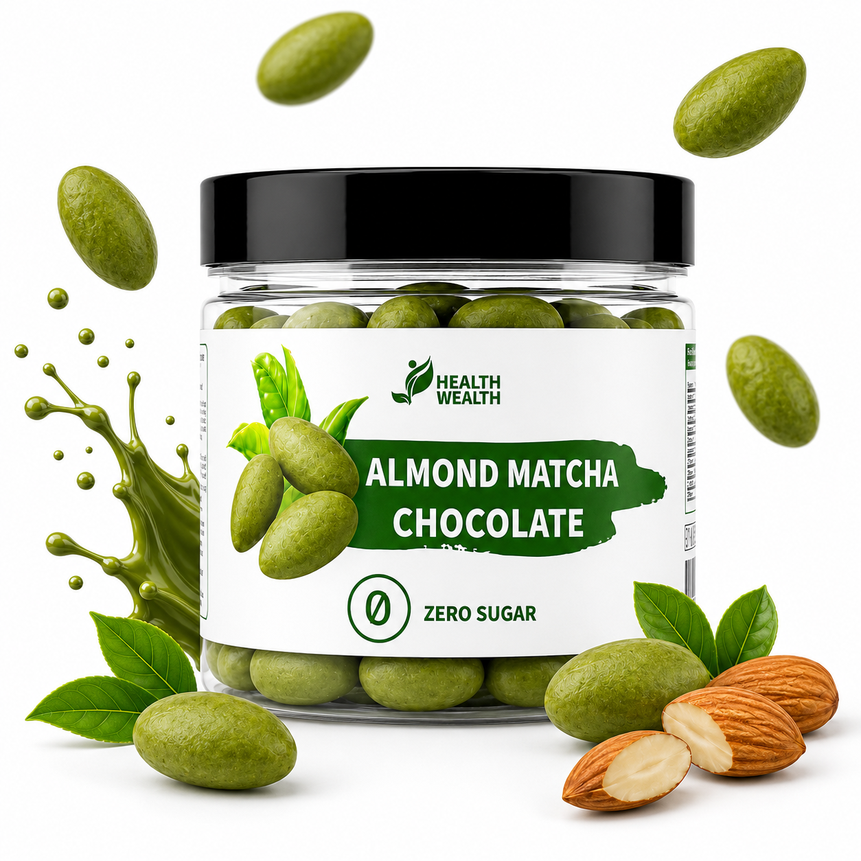 Health Wealth Almond Matcha Chocolate Dragee Zero Sugar 175g