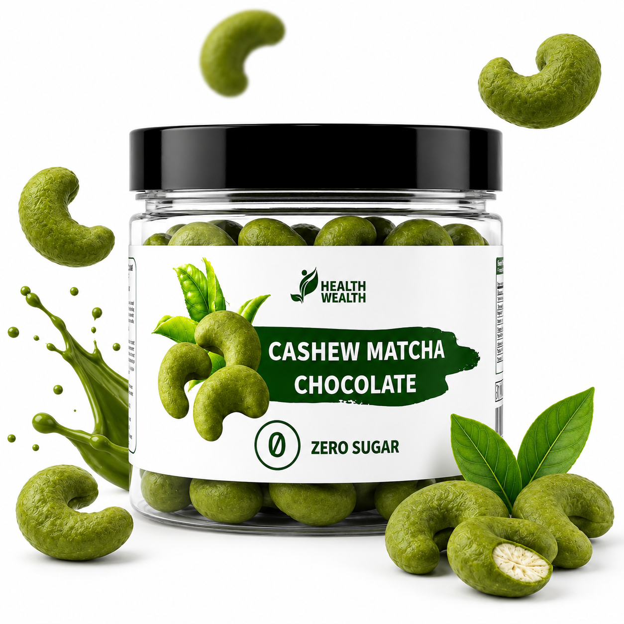 Health Wealth Cashew Matcha Chocolate Dragee | No Added Sugar | 175g