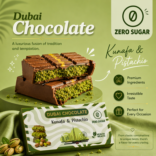 Dubai Chocolate Health Wealth  Pistachio & Kunafa 220g - Sugar Free